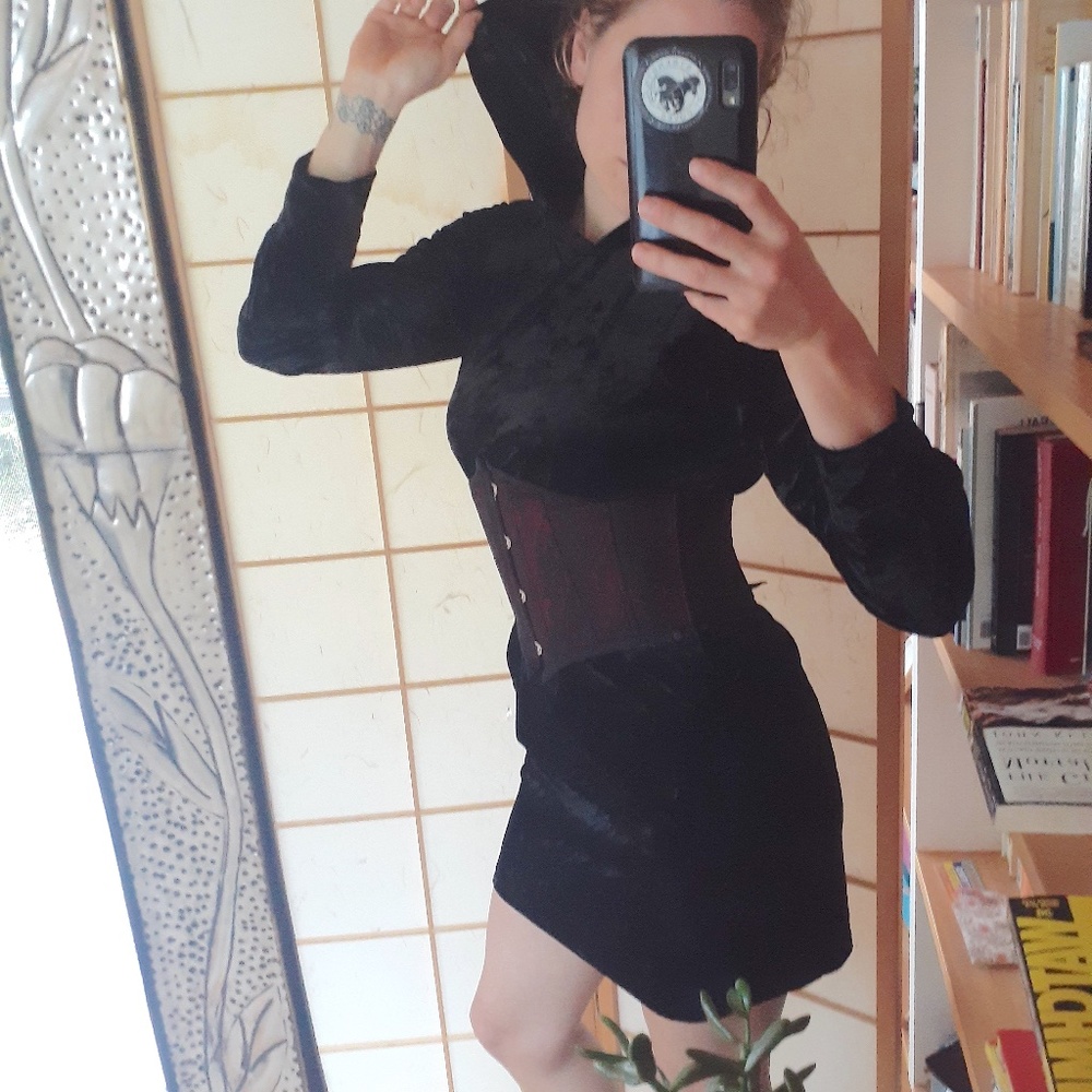 Witchy black velvet hooded dress